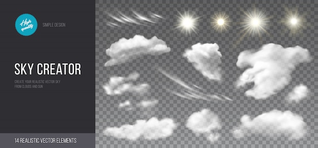 Realistic set of clouds and sun.