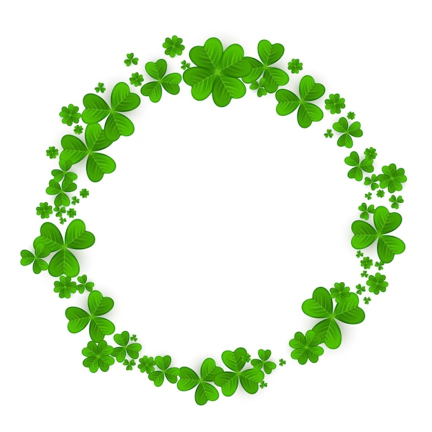 Realistic shamrock wreath round clover frame green leaves floral garland trefoil border