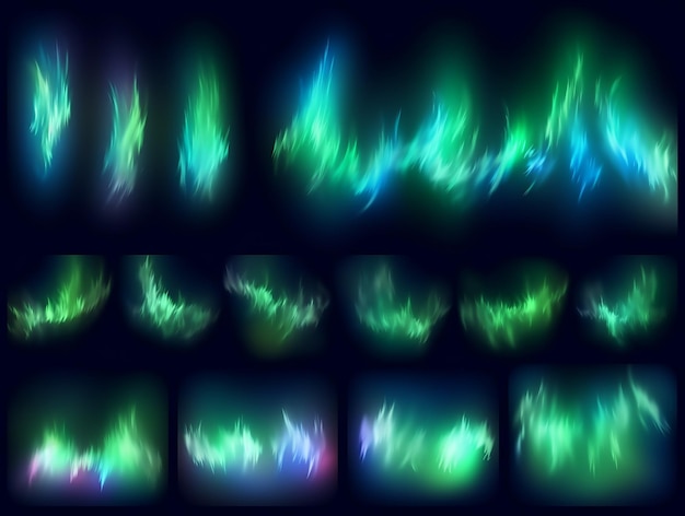 Vector realistic shining glow northern lights vector aurora borealis on black background beautiful natural effect for design element