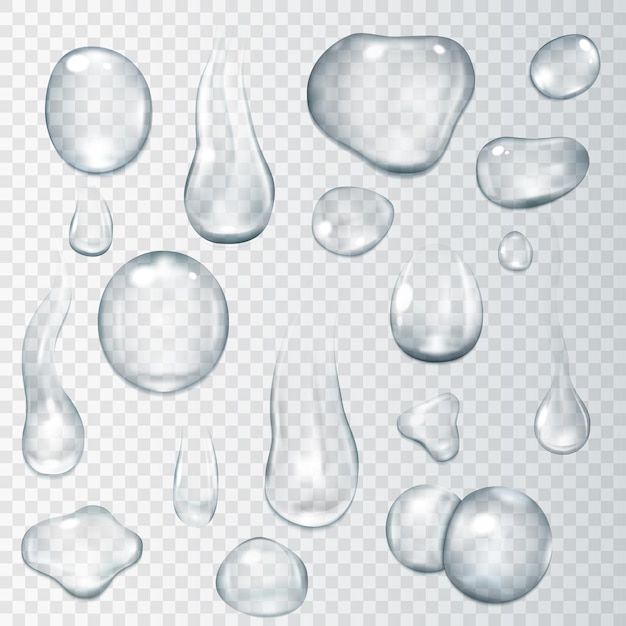 Realistic shining water drops and drips vector illustration