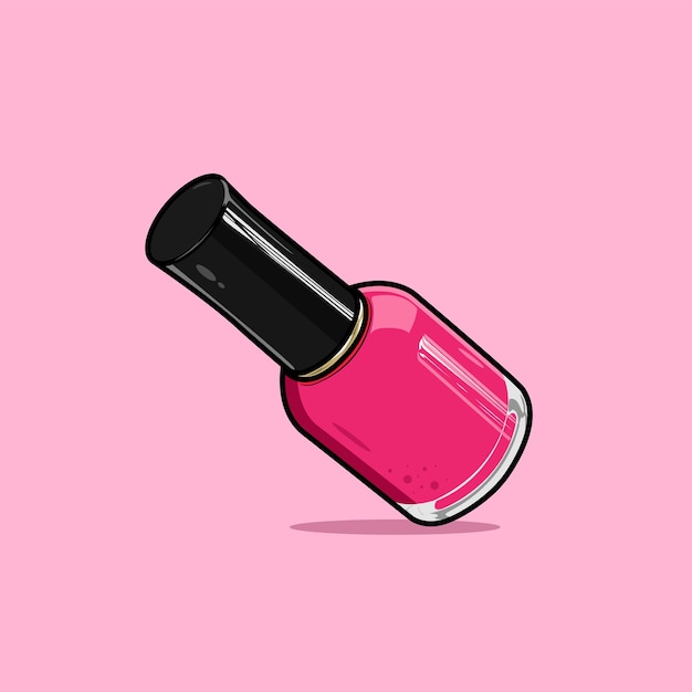 Realistic Shiny Pink Nail Polish In Glass Bottle With Black Lid Pink Background Vector illustration