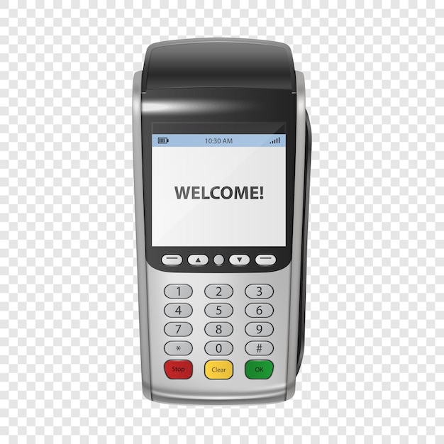 Realistic Silver 3d Payment Machine POS Terminal Closeup Isolated