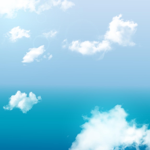 Vector realistic sky with clouds. blue sky white fluffy clouds