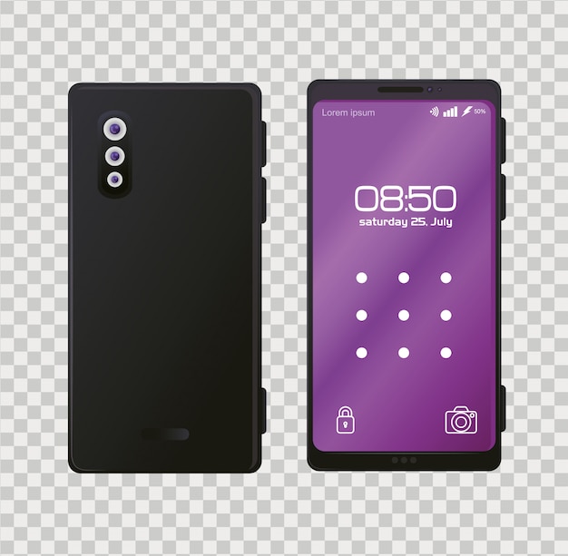 Realistic smartphones mockup with lock pattern on the screen