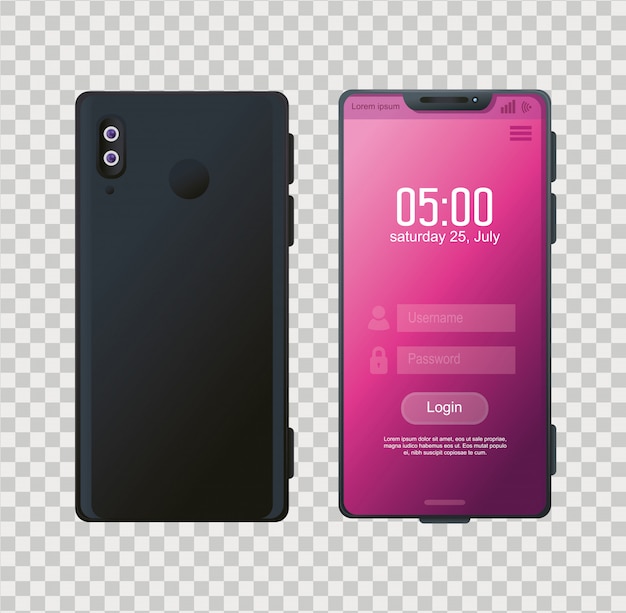Realistic smartphones mockup with login on screen