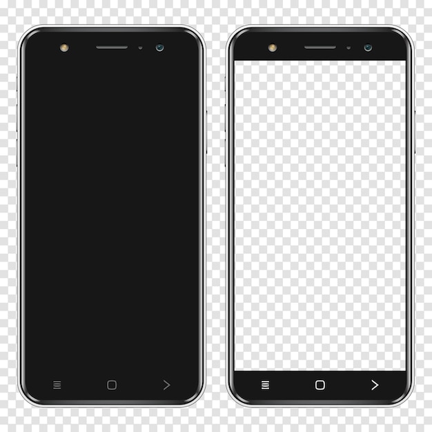 Realistic smartphones with blank screen and transparent screen