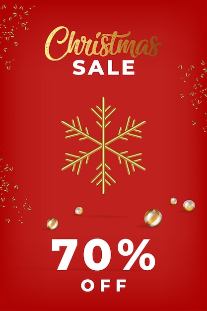 Realistic snowflakes on red background with Merry Christmas and happy new year for Christmas sale