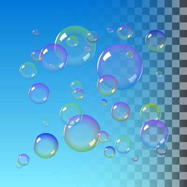 Realistic soap bubbles with rainbow colors