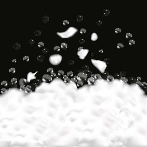 Realistic soap foam with bubbles on a dark background