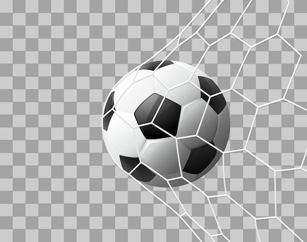 Realistic Soccer ball hitting the net isolated on transparent background 3d style