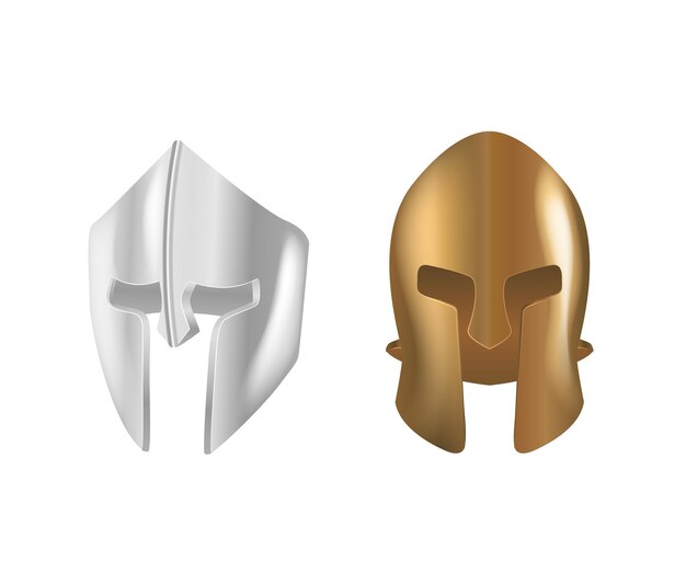 Vector realistic spartan ancient greek bronze and silver protective headgear