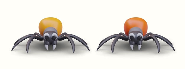 Vector realistic spiders with sharp fangs predatory insects front view set of vector objects