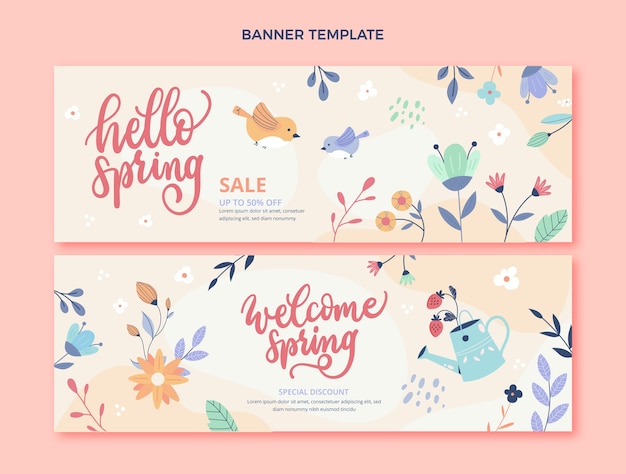 Realistic spring horizontal banners set