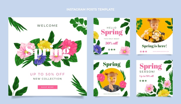 Realistic spring instagram posts collection