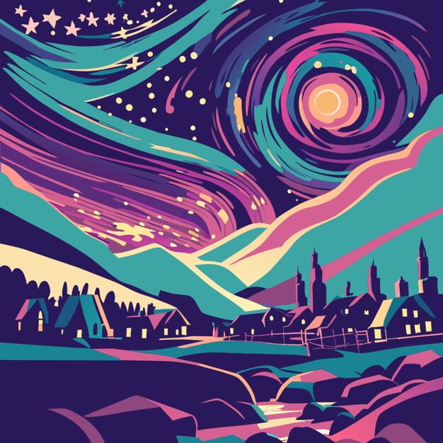 realistic starry night vector illustration flat 2