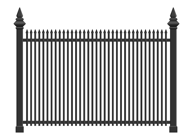 Realistic steel fence vector illustration isolated on white