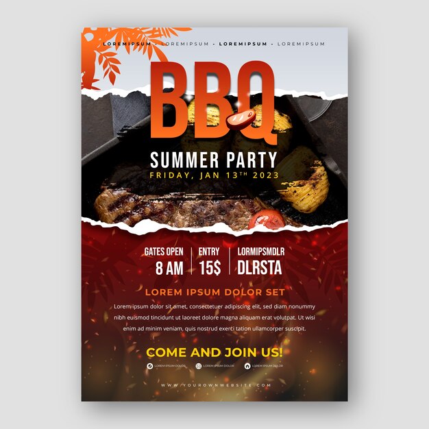 Vector realistic summer barbecue poster template with meat