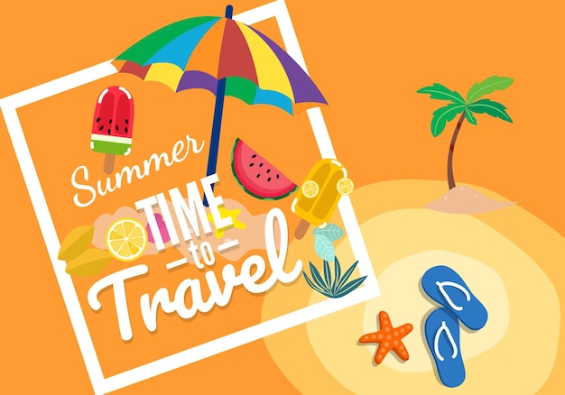 Realistic Summer big sale banner and poster design with tropical beach background Vector