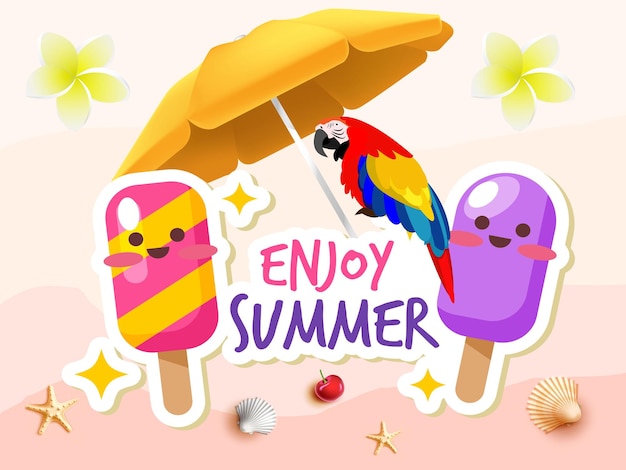 Realistic Summer big sale banner and poster design with tropical beach background Vector