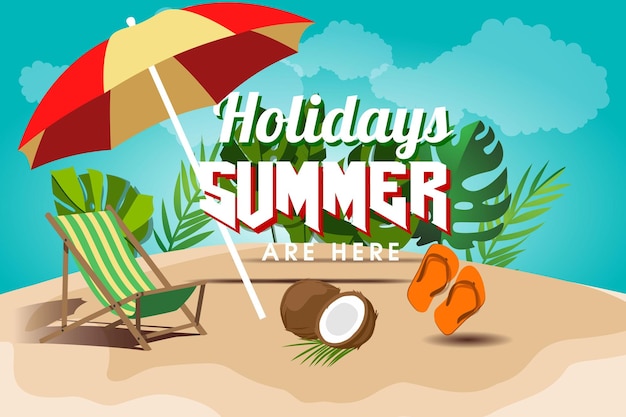 Realistic Summer big sale banner and poster design with tropical beach background Vector