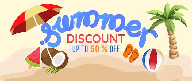 Realistic Summer super sale banner and poster design with tropical beach background Vector