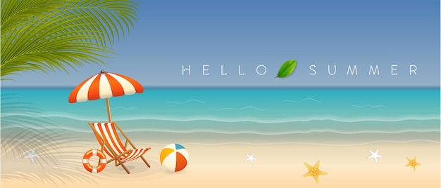 realistic summertime banner with beachside view