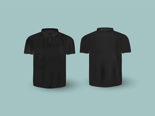 Realistic T-Shirt Mockup In Front And Back View On Blue Background.