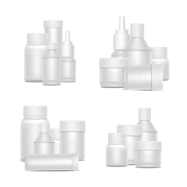 Realistic Template Blank White Plastic Bottle Pack Set Vector