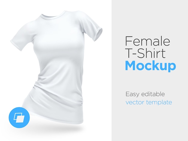 Realistic Template Blank White Woman T-shirt Cotton Clothing.