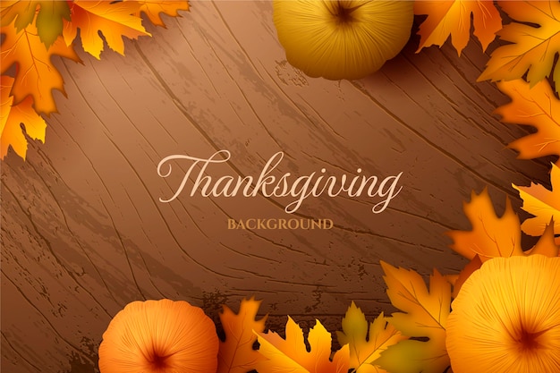 Realistic thanksgiving background with autumn leaves