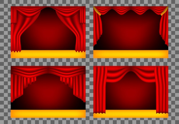 realistic theater curtains, stage cinema, red backdrop