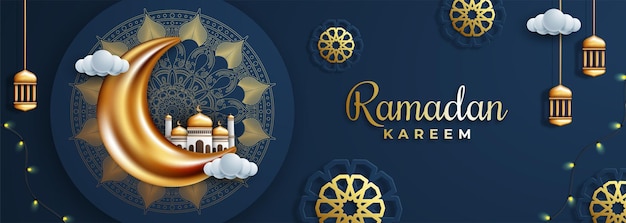 Realistic three dimensional ramadan kareem illustration