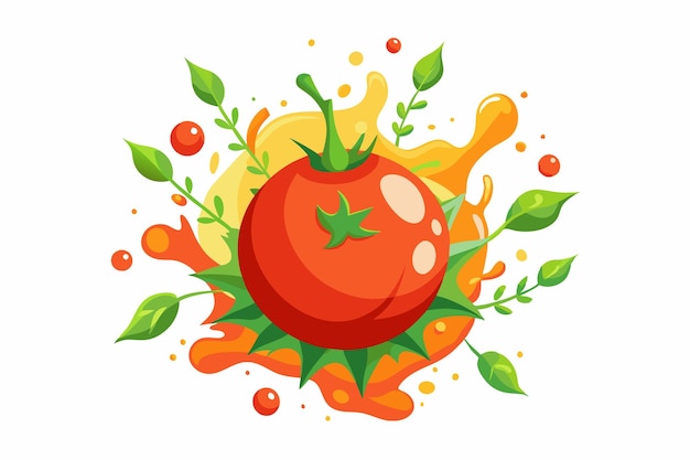 Vector realistic tomato with liquid juice splashes