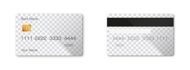 Realistic transparent credit debit card mockup two sides Vector illustration