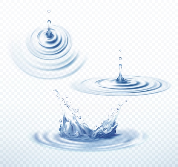 Realistic Transparent Drop and Circle Ripples set on isolated background.  illustration