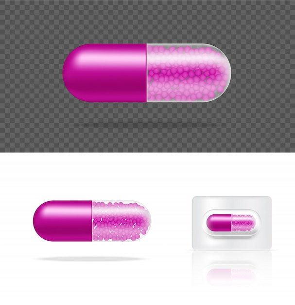 Realistic Transparent Pill Medicine Capsule Panel     Illustration. Tablets Medical and Health Concept.