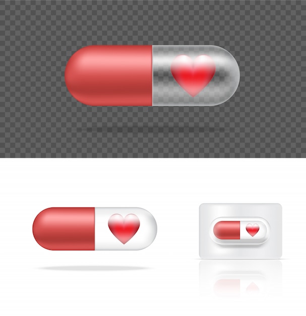  Realistic Transparent Pill Medicine Capsule Panel With Heart