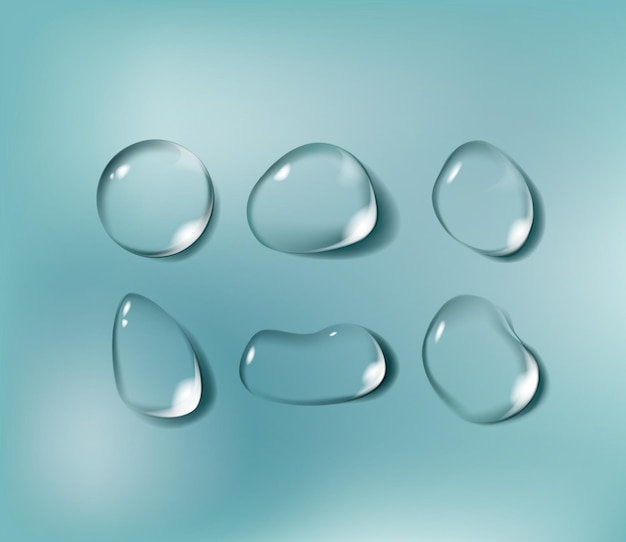 Realistic transparent Water drops set