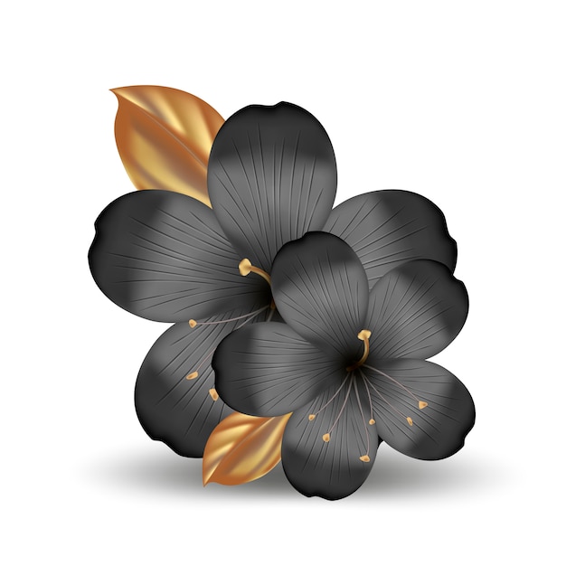 realistic tropical hawaiian black and gold flowers