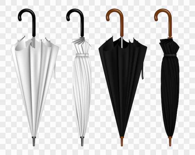 realistic umbrella in various type or mock up black and white umbrella closeup