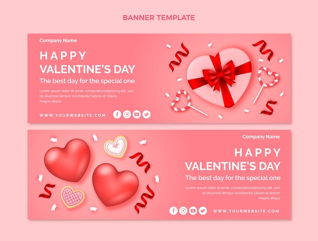 Realistic valentine's day horizontal banners set