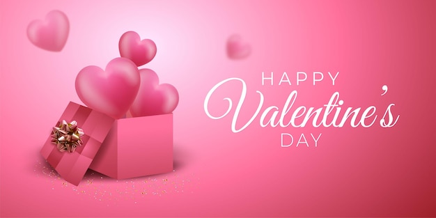 Realistic valentine's day wallpaper with heart out of the gift box