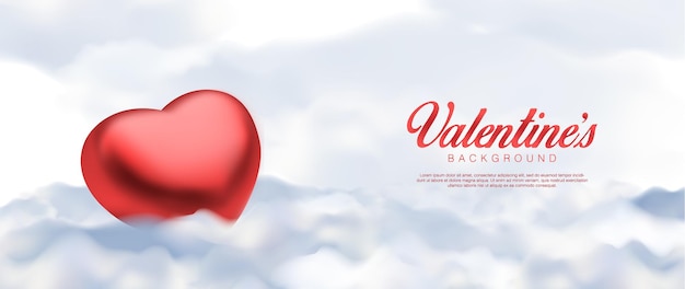 Realistic valentines day . Romantic with red hearts stand on the clouds