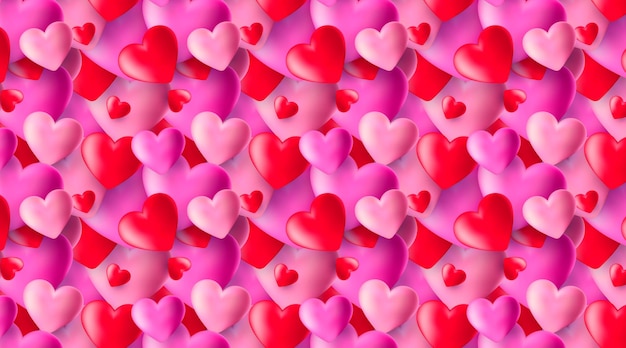 Realistic Valentines Day seamless pattern with 3D hearts