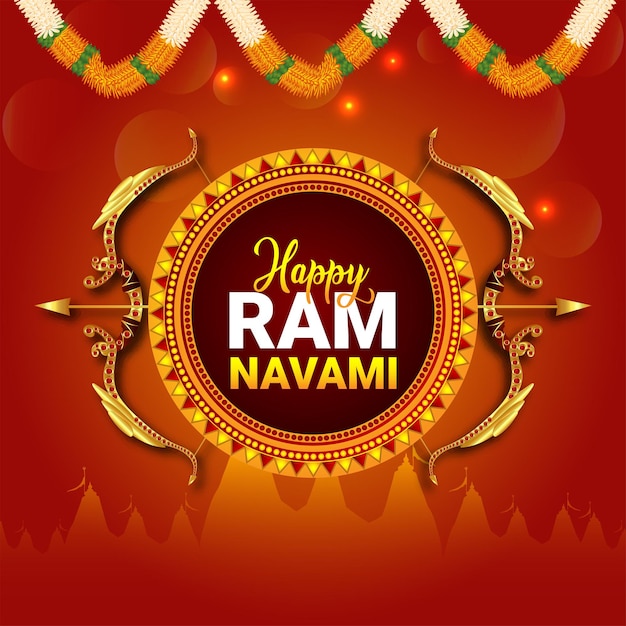 Realistic vector bow for happy ram navami celebration background