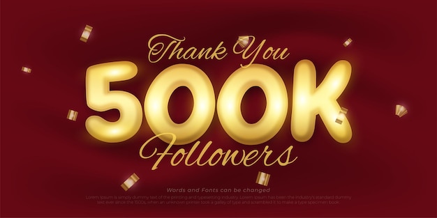 Realistic vector gold text effect 500k social media followers and subscribers thank you post design