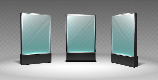 realistic vector icon display glass stand or acrylic table tent front and side view Empty menu