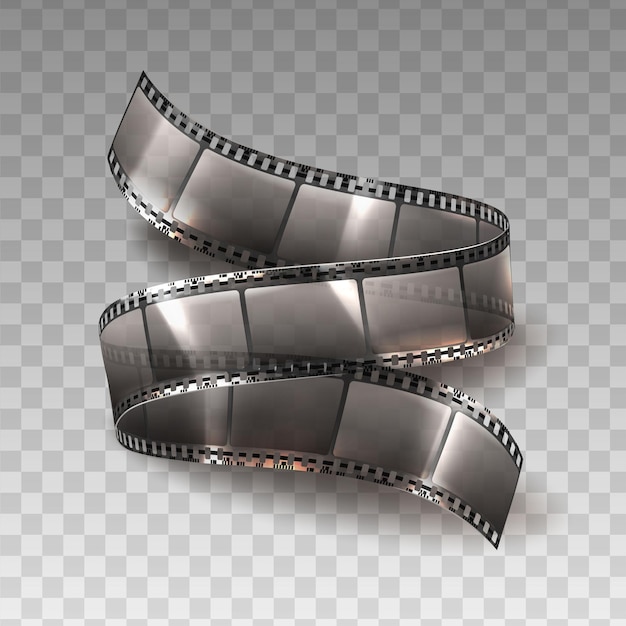 realistic vector icon. Film tape strip with white square in transparency. Isolated on white. Cinema