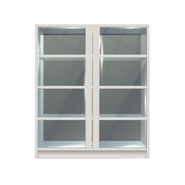 realistic vector icon Glass door bookcase with transparent doors