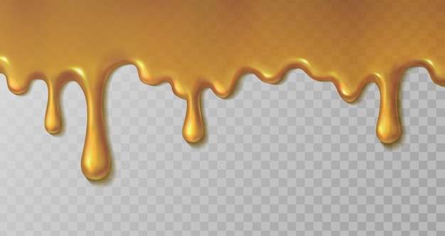 Vector realistic vector icon illustration melting honey dripping on transparent background